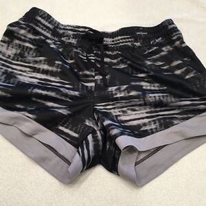 Reebok Small gray black gray trim patterned exercise shorts elastic waist